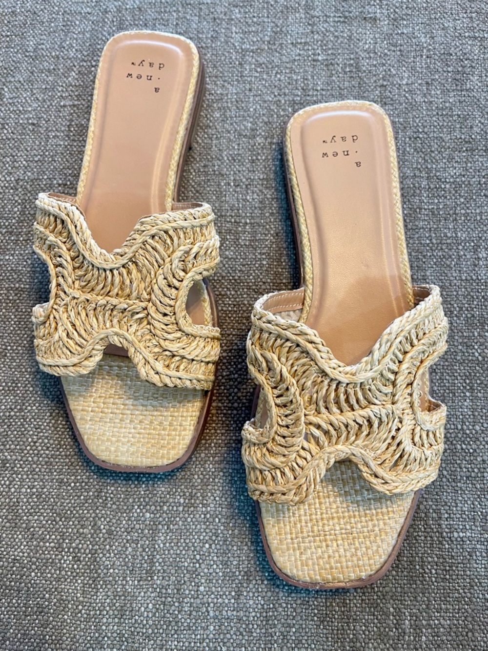 a new day Natural Raffia Braided Slide Mules